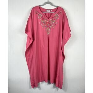 Quacker Factory Size Large Embroidered Floral Sequin Knit Kaftan Dress Pink